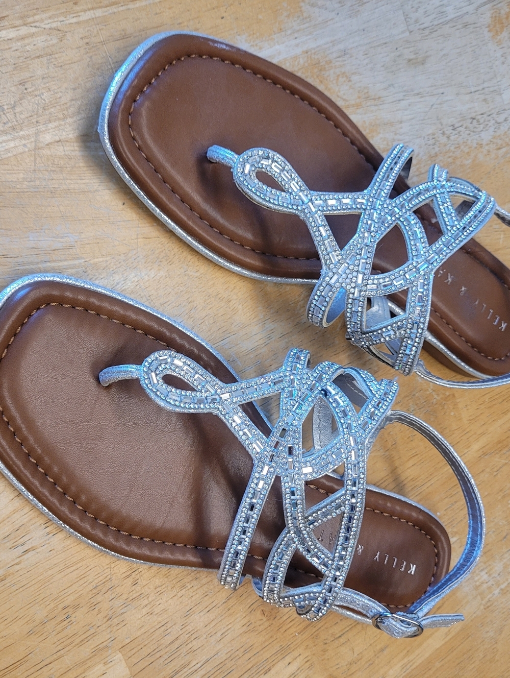 Kelly & Katie Silver Rhinestone Sparkly Jewel Glitter Sandals 7.5